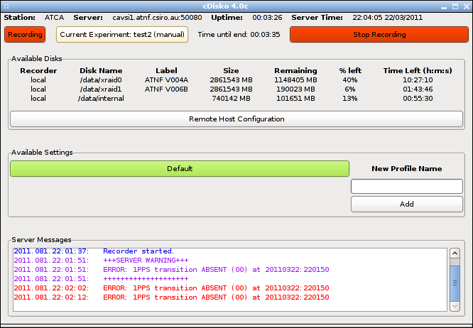 The main window appearance while recording