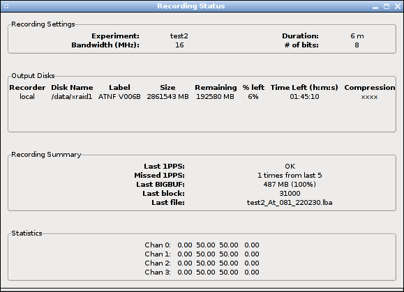 The recording status window The recording status window