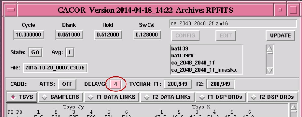 cacor showing current delavg setting