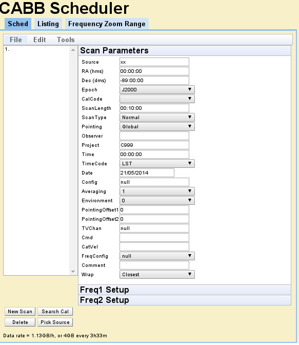 The Advanced View of the CABB Web Scheduler.